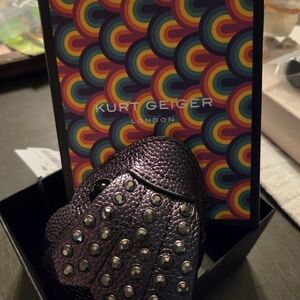 Kurt Geiger Gunmetal metallic Studded Leather Eagle head Bag Charm. NWT